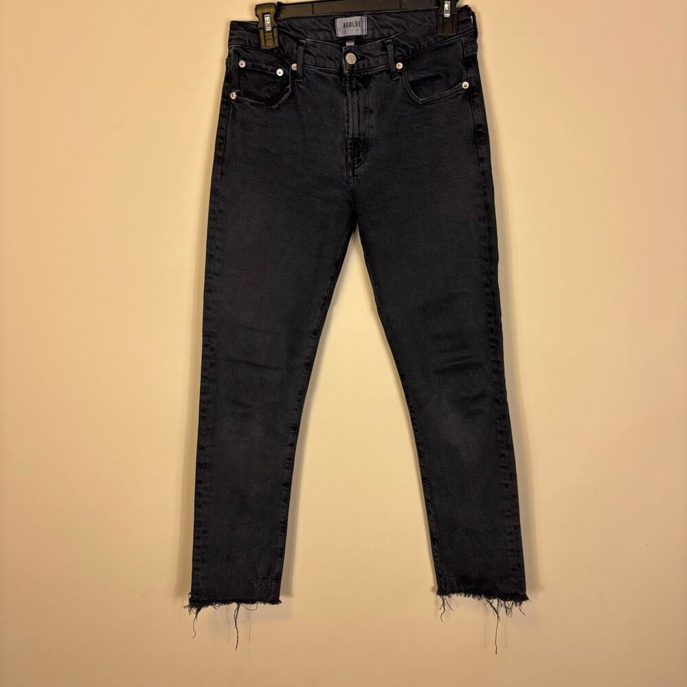 Agolde Black High Rise Toni Skinny Ankle Jeans Raw Hem‎ 27